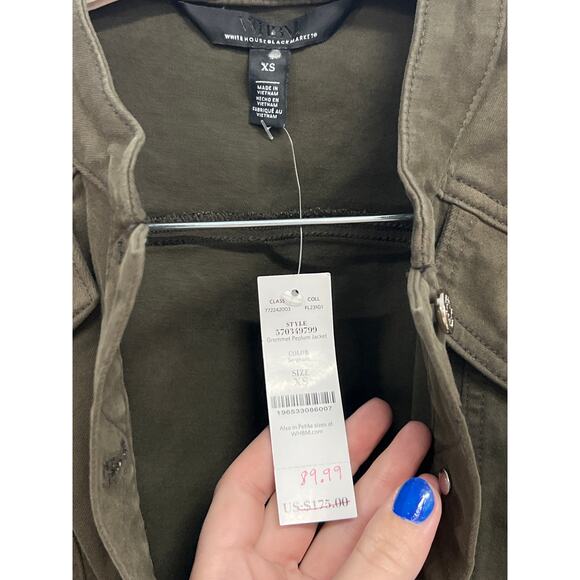 NWT White House Black Market Sz XS Olive Green Peplum Pret Pleated Army Jacket - Picture 7 of 8